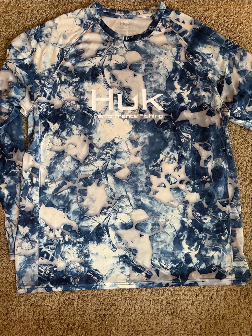 Huk Blue Tie-Dye Performance Fishing Shirt. Size XL.